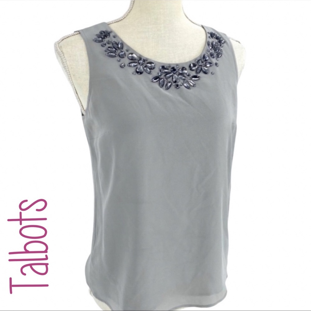 Talbots silver Blouse Embellished neck line top